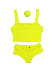 tennis style. fashionable tennis clothes, tennis shorts, tennis tank top, tennis ball
