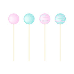 Sweet candy - lollipops set isolated on white. blue and rose icing and sprinkles, stripes and dots.