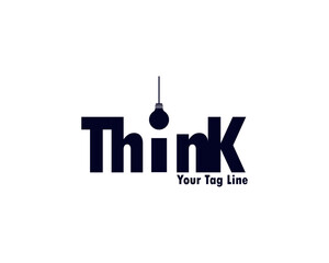 Think Logotype design, Quote Think with bulb illustration.