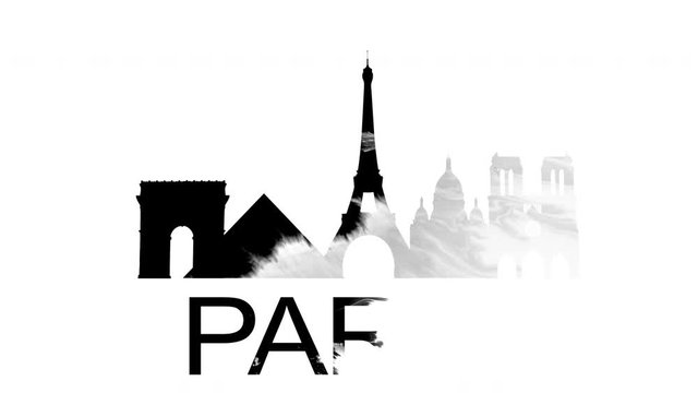 Paris title reveal with silhouette skyline. Ink concept revealing famous landmarks