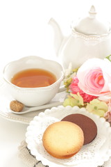 Vanilla and chocolate cookie on dish