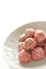 Homemade Chinese pork meat ball on dish for hot pot cooking image