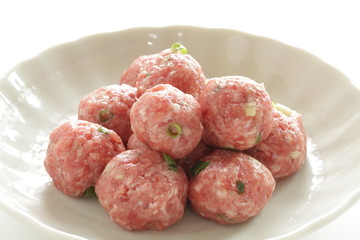 Homemade Chinese pork meat ball on dish for hot pot cooking image
