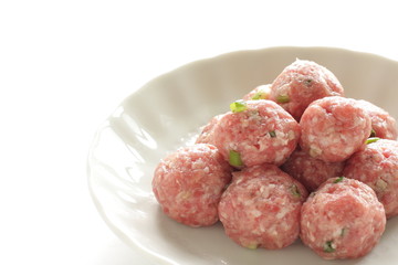 Homemade Chinese pork mea ball on dish for hot pot cooking image