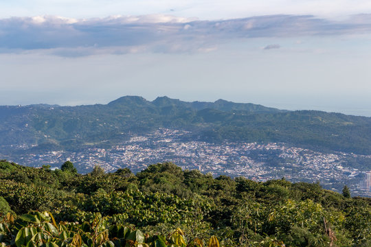 City panoramic view of San Salvador and Santa Tecla, El Salvador, Central America. Mountain View