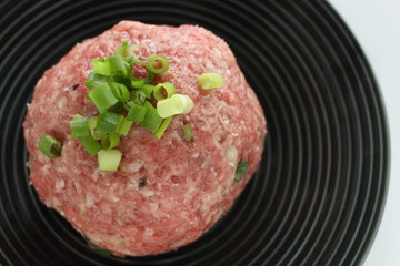 Mince pork and green onion for cooking image