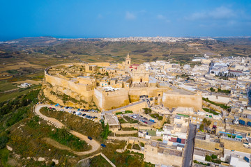Fototapeta premium Aerial view of Citadel and Victoria city (Rabat) - capital of Gozo island. Malta country