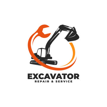 Excavator Repair & Service Logo Vector Icon Illustration