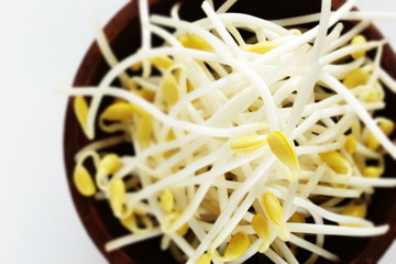 Chinese food ingredient, soy sprouts  in wooden bowl