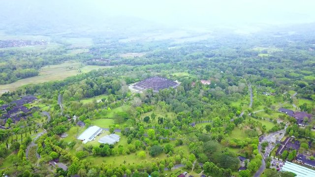 Aerial scenery of beautiful borobudur temple