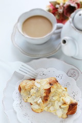 Homemade French toast with chocolate and peanut butter