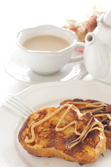 Homemade French toast with chocolate and peanut butter