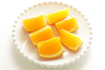 Freshness cut fruit, orange on dish for healthy dessert