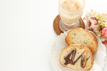 Chocolate and peanut toast for breakfast image