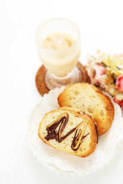 Chocolate and peanut toast for breakfast image