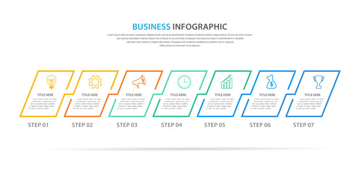 Business Infographic Template, Thin Line Design With Icon And 7 Option Or Step, Vector Eps 10