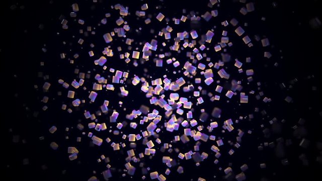 Abstract animation of small neon multicolored 3d particles floating slowly on the black background. Animation. Beautiful colorful abstract background