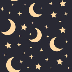 Moon and stars seamless pattern. Sky texture background. Star and moons.