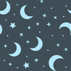 Obraz na płótnie Canvas Moon and stars seamless pattern. Sky texture background. Star and moons.