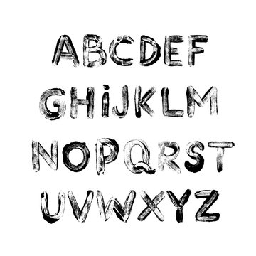 Alphabet grunge letters collection. Vector grunge textured font. Hand drawn typography ink elements.