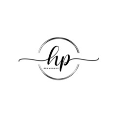 HP Initial handwriting logo with circle template vector.