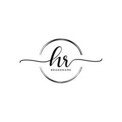 HR Initial handwriting logo with circle template vector.