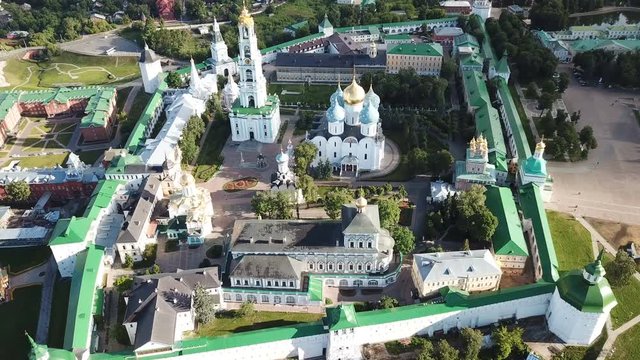 Aerial view of unique monastic complex of Trinity Lavra of St. Sergius, Sergiev Posad, Russia