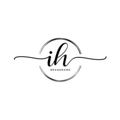 IH Initial handwriting logo with circle template vector.