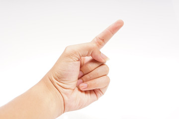 Hand sign one finger pointing - isolated white background