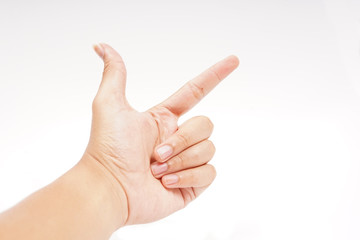 Hand sign language L letter - isolated white background - finger and thumb