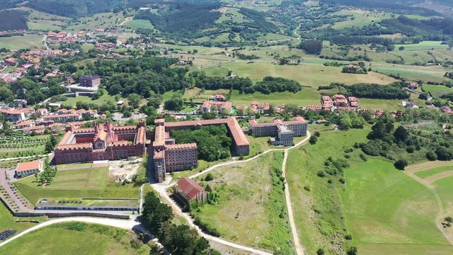 Aerial view of Cantabria  University Center CIESE in Comillas, landscape and buildings