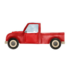 Red watercolor car with snow