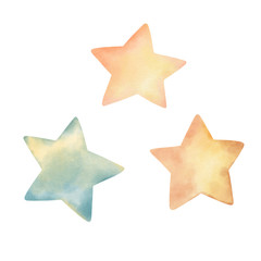 Set of Christmas watercolor stars isolated on a white background. Watercolor stars