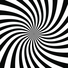 Black stripes in spiral form. Op art. Monochrome background. Design element for prints, web pages, template and textile pattern