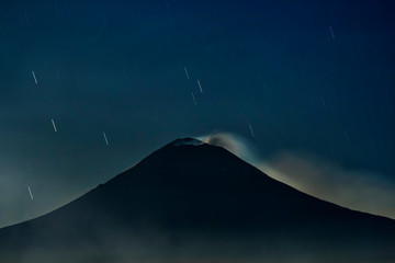 active volcano popocatepetl night of stars, night landscape, stars in the sky