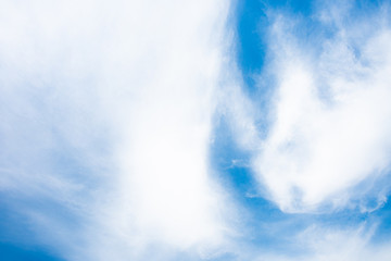 blue sky and white clouds. Freshness of the new day. Bright blue background. Relaxing feeling like being in the sky.