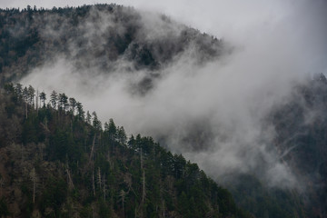 Thick Cloud Breaks Passes Between Two Ridges