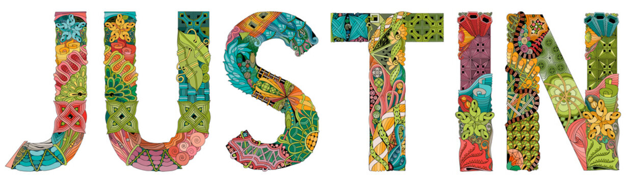 Male name JUSTIN. Vector decorative zentangle object