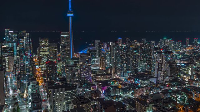 Downtown Toronto Night Time lapse of Traffic an CN Tower 05