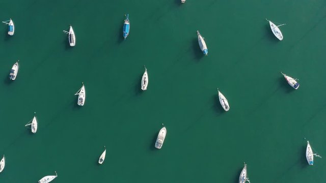 Top view of yacht cub and marina on sunny day.