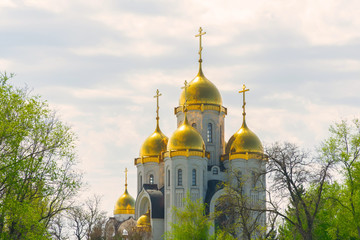 Fototapeta na wymiar Russia Orthodox church architecture - the most place of tourist attraction in blue sky day.