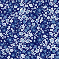 Seamless floral pattern with small blue flowers. Ditsy print in hand-drawn style. Simple cute flowery background for textile, book covers, wallpapers, print, gift wrap, scrapbooking... Vec
