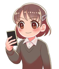 少女　スマホ　笑顔