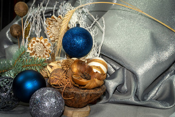 Christmas decorations with cones and fabric