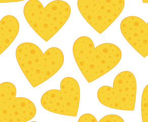 Food vector seamless pattern with hand drawn cheese hearts