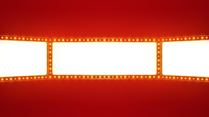 Red marquee light board sign retro on white background. 3d rendering