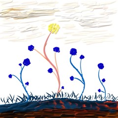 Fototapeta premium Abstract glade with flowers drawing.
