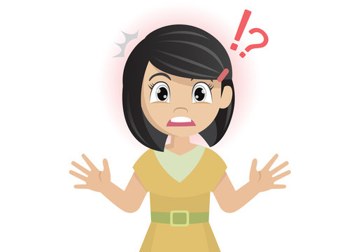 Cartoon character, girl stands in shock.