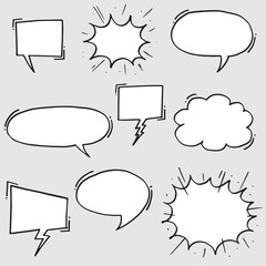 Hand drawn set of speech bubbles. Doodle set element. Vector illustration.