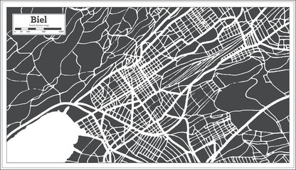 Biel Switzerland City Map in Retro Style. Outline Map. - obrazy, fototapety, plakaty